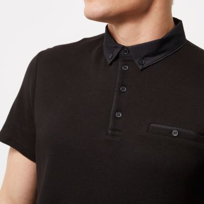Black chest pocket polo shirt